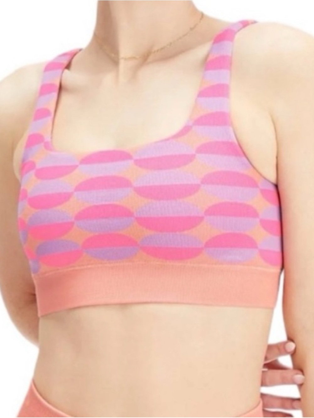 Fabletics Pink & Coral Retro Geometric Seamless Sports Bra